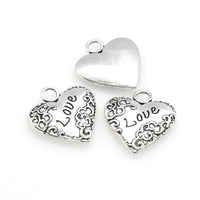 10PCS Love Heart Charms,Love Letter Antique Silver Tone-RS018