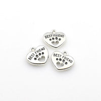 15PCS Heart Bear Foot Charms,Antique Silver Tone Double Sided-RS753