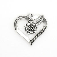 10PCS Love Heart Charms,Rose Flower Antique Silver Tone-RS009