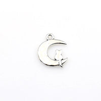 15PCS Moon and Cat Charms,Antique Silver Tone-RS112