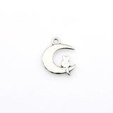 15PCS Moon and Cat Charms,Antique Silver Tone-RS112