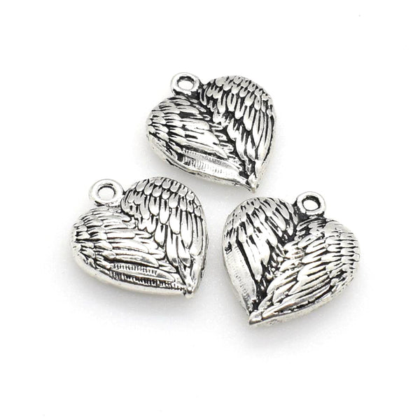 6PCS Heart Wing Charms,Antique Silver Tone 3D Pendants-RS1001