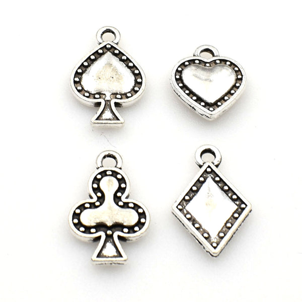 20PCS Poker Charms,Antique Silver Tone,4 Styles Available-RS161