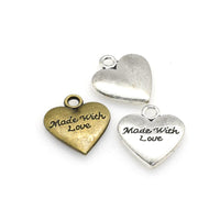 10PCS Love Heart Charms,Made With Love,2 Colors Available-RS013