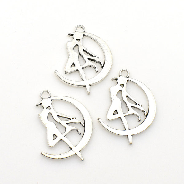 5PCS Moon And Girl Charms,Antique Silver Tone-RS1131