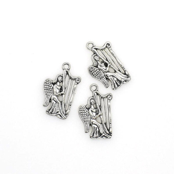 15PCS Angel Charms,Harp Angel Pendants,Antique Silver Tone-RS331