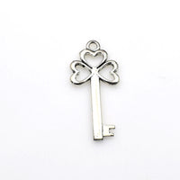 10PCS Heart Key Charms,Antique Silver Tone-RS459