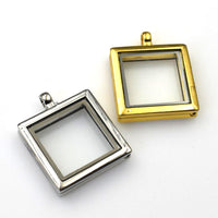 1PCS Square Floating locket Pendant With Diamonds 2 Colors Available-TS0047