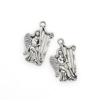 15PCS Angel Charms,Harp Angel Pendants,Antique Silver Tone-RS331