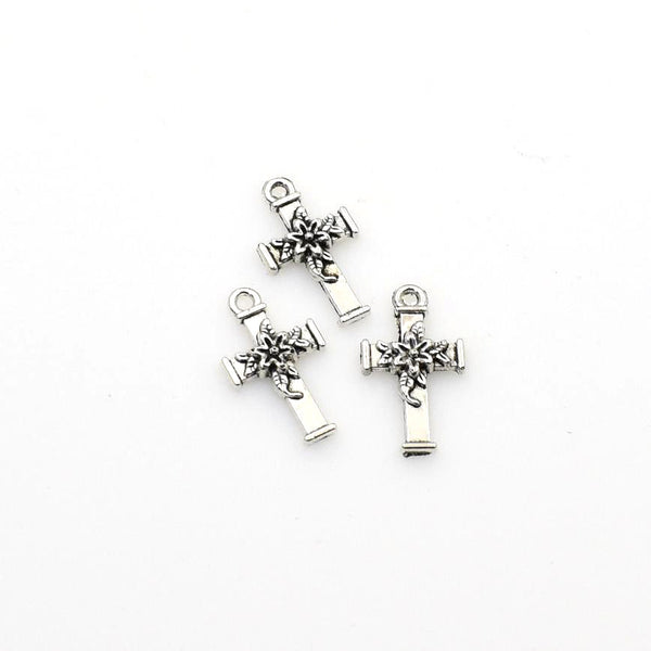 30PCS Rose Cross Charms,Antique Silver Tone-RS658