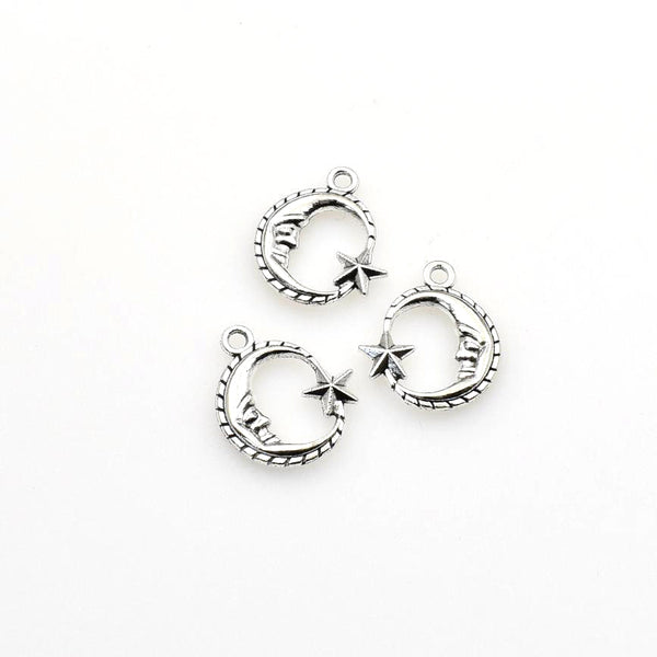 20PCS Round Moon Charms,Antique Silver Tone Double Sided-RS1235