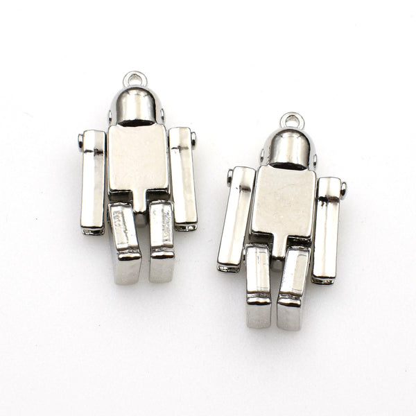 2PCS Robot Charms,Antique Silver Tone 3D-RS1204