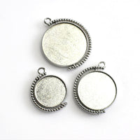 2PCS 20mm-30mm Silver Round Rotatable double-sided Cabochon Base Settings 3 Sizes Available-B2253