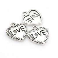 10PCS Love Heart Charms,Love Letter Antique Silver Tone-RS023