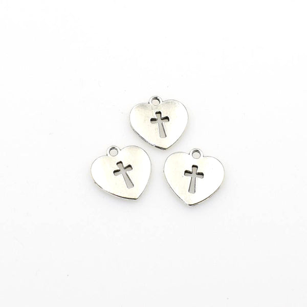 25PCS Heart Cross Charms,Antique Silver Tone Double Sided-RS731