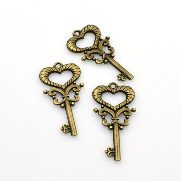 10PCS Love Key Charms,Antique Bronze Tone-RS076