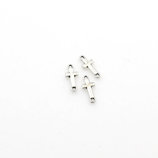 50PCS Little Cross Connector Charms,Antique Silver Tone-RS698