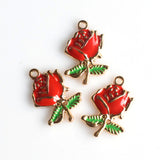 8PCS Enamel Rose Charms-RS1216