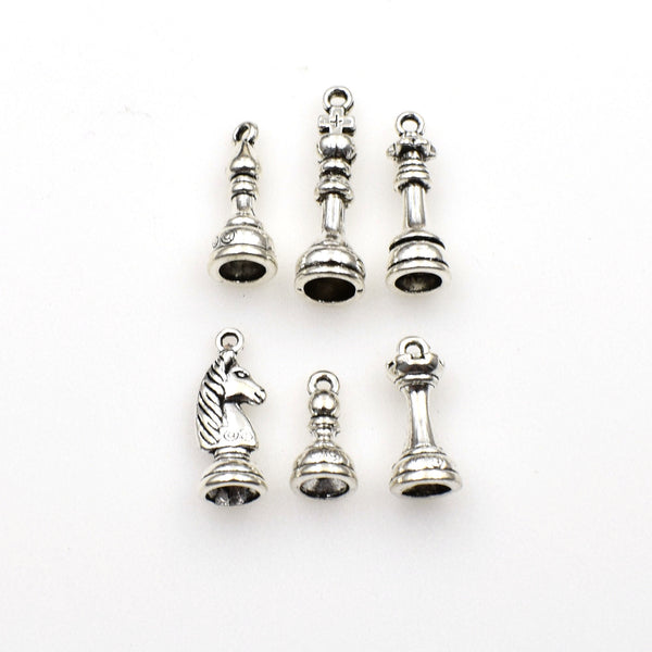 International Chess Charms,Antique Silver Tone 3D, 6 Styles Available-RS431