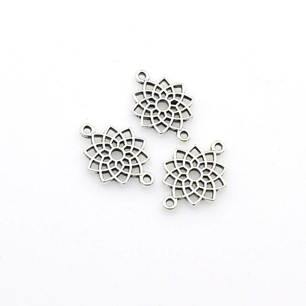 25PCS Flower Connector Charms,Antique Silver Tone Double Sided-RS989