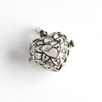 1PCS Big Heart Cage Pendants,Antique Silver Tone Double Sided-TS039