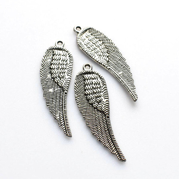 10PCS Big Wing Charms,Antique Silver Tone Double Sided-RS030