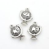 15PCS Globe Charms,Antique Silver Tone Double Sided-RS754