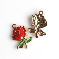 8PCS Enamel Rose Charms-RS1216