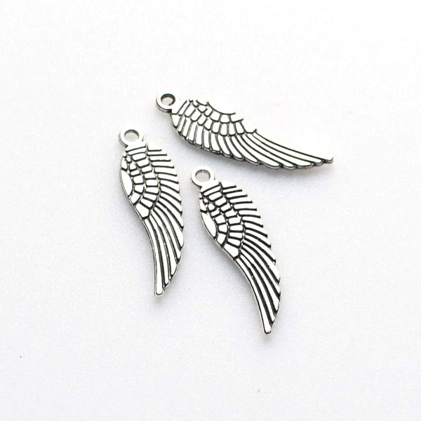 25PCS Wing Charms,Antique Silver Tone Double Sided-RS029