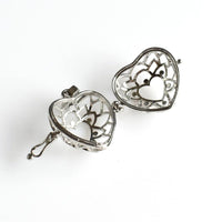 1PCS Big Heart Cage Pendants,Antique Silver Tone Double Sided-TS039