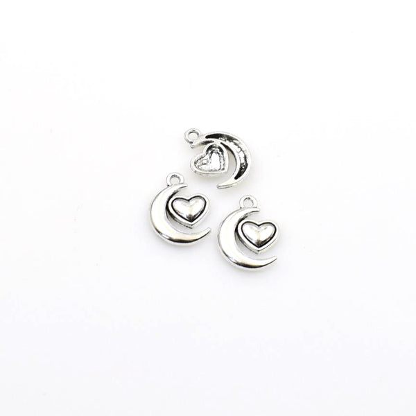 25PCS Moon And Heart Charms,Antique Silver Tone-RS481