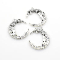 5PCS Big Moon Face Charms,Antique Silver Tone-RS775