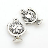 15PCS Globe Charms,Antique Silver Tone Double Sided-RS754