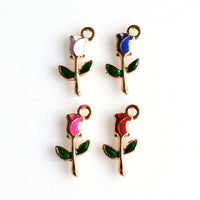 10PCS Enamel Rose Charms 4 Colors Available-RS942