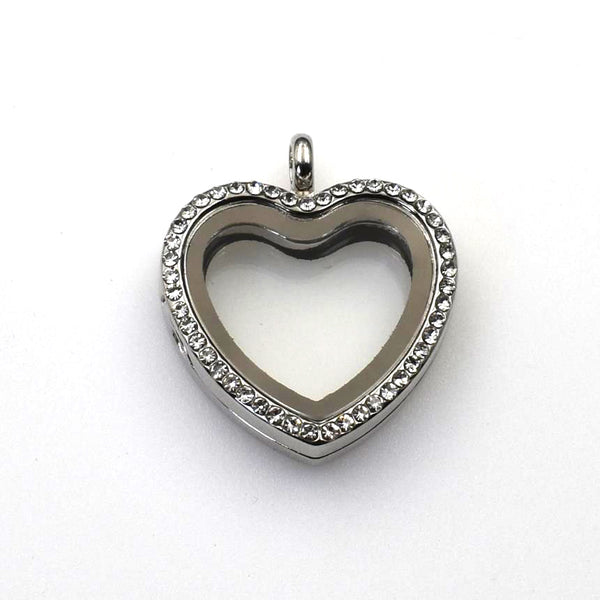 1PCS Silver Heart Floating locket Pendant With Diamonds-TS005