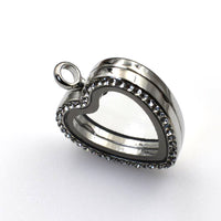 1PCS Silver Heart Floating locket Pendant With Diamonds-TS005