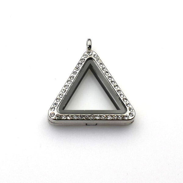 1PCS Silver Triangle Floating locket Pendant With Diamonds-TS008