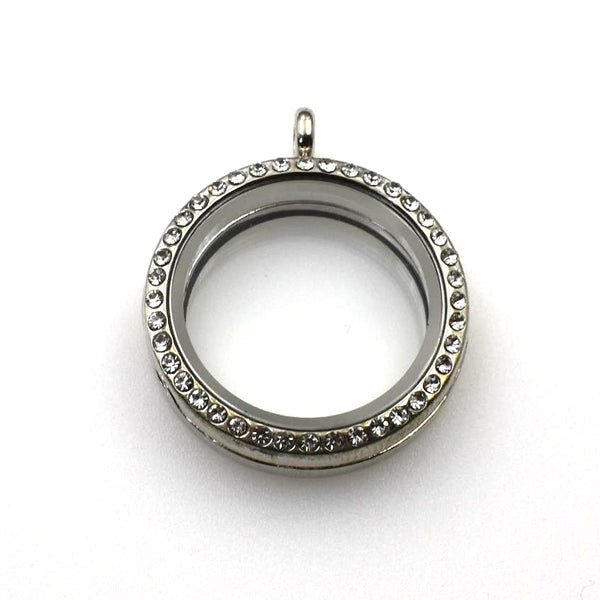 1PCS Silver Round Floating locket Pendant With Diamonds-TS009