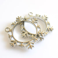 4PCS Snowflake Metal Frame Antique Silver Tone-TS230